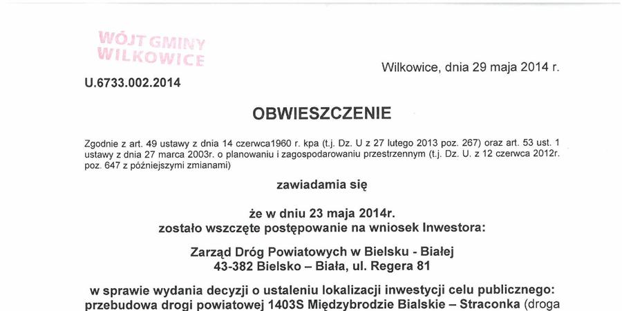 Obwieszczenie w jta   przebudowa drogi przez prze  cz przegibek page 001